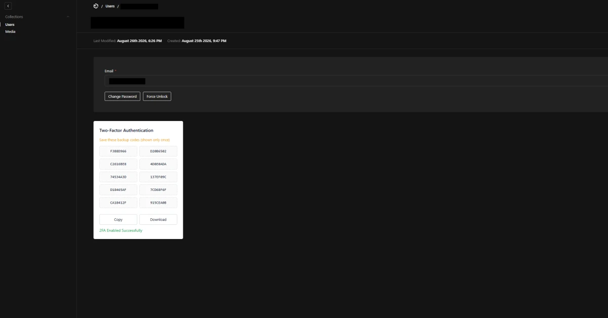 Payload 2FA Backup Codes